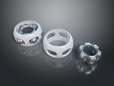 White And Silver Mechanical Bearing Components With Hollow Design And Metal Structure 3d model