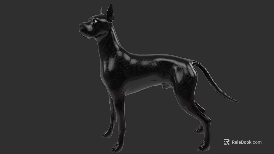 Glossy Black Dog 3D Model in Standing Pose with Smooth Surface 3d model