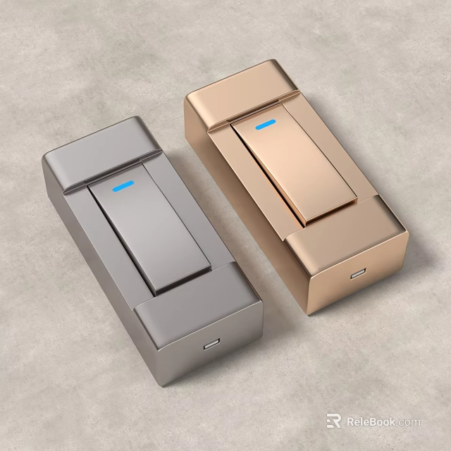 Modern Gray and Gold Metallic Switch Panels With Smooth Surface and Blue Indicator Light 3d model 