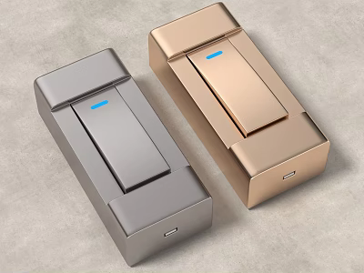 Modern Gray and Gold Metallic Switch Panels With Smooth Surface and Blue Indicator Light 3d model