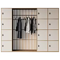 Sleek Modern Wooden And White Wardrobe Design With Hanging Rod And Locked Cabinets