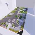 Geometric Garden Landscape Design With Green Spaces Pathways And Seating Elements 3d model