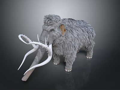Realistic Woolly Mammoth Model With Shaggy Fur And Long Curved Tusks 3d model