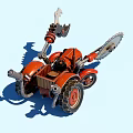 Red Modified Mechanical Vehicle With Large Wheels Chainsaw Claw And Industrial Design