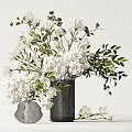 Elegant Dark Textured Vases With White Hydrangea Magnolia And Lush Green Leaves