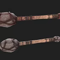Primitive Weapon With Wooden Handle Rope Bound Head Rustic Red Gray Design Two Variants