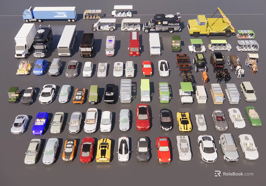 Collection of Assorted Car Models Featuring Different Colors and Vehicle Styles 3d model 