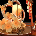 Traditional Themed Photo Check in Spot with Lantern Flowers Moon and Decorative Pavilion