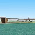 Winding Landscape Bridge Over Water Connecting Scenic Green Spaces With Viewing Paths