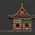 Traditional Chinese Architecture With Tiled Roof Curved Eaves Red Wooden Walls Green Door And Stone Base