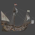 Vintage Wooden Sailing Ship With Masts Sails And Detailed Deck Structure