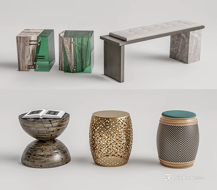 Modern Stools With Various Designs And Different Materials For Home Decor 3d model