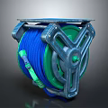 Durable Hardware Tool Hose Reel With Blue Hose Green Components And Metal Frame