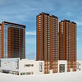 Modern Commercial Complex With High Rise Buildings Retail Spaces And Office Areas