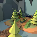 Cartoon Character Riding Classic Motorcycle On Forest Path With Green Trees And Wooden Bridge
