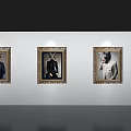 Photo Wall Interior Decor With Three Framed Animal Headed Figures In Suits On White Wall