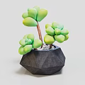 Decorative Green Clustered Succulent Plant in Modern Black Geometric Vase with Plump Leaves