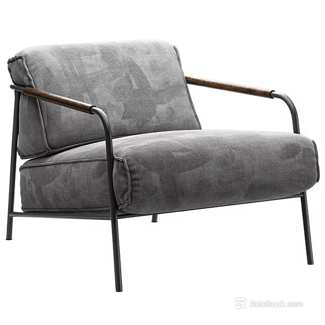Modern Minimalist Gray Fabric Sofa and Coffee Table Set with Metal Frame and Wooden Armrests 3d model 