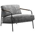 Modern Minimalist Gray Fabric Sofa and Coffee Table Set with Metal Frame and Wooden Armrests