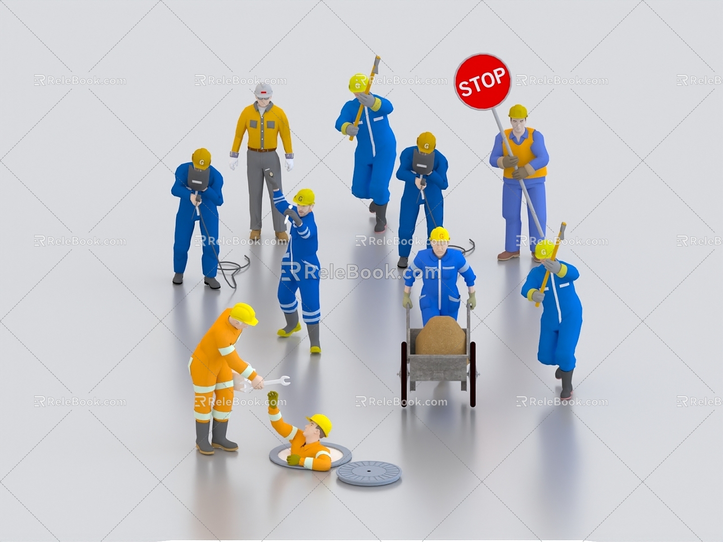 Multi-person construction workers construction workers 3d model