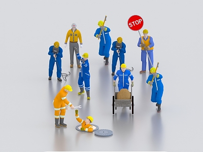 Multi-person construction workers construction workers 3d model