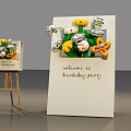 Birthday Party Welcome Decorations With Flower Adorned Drawing Board And Easel