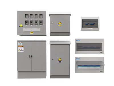 Industrial Electrical Control Cabinets With Warning Labels Various Designs And Panel Types 3d model