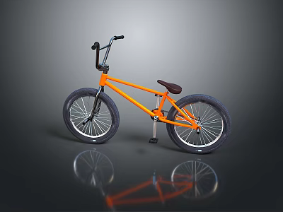 Orange BMX Bicycle With Black Handlebars Brown Seat And Wide Tires 3d model