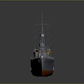 Vintage Warship Model With Gray Upper Hull Orange Bottom Mast And Chimney