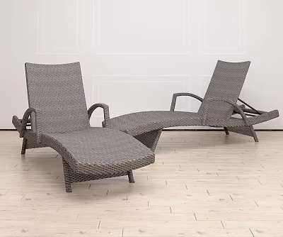 Gray Rattan Reclining Lounge Chairs For Indoor With Wooden Floor And White Wall 3d model