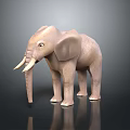 Wooden Elephant Model with Long Tusks Standing on Dark Background and Smooth Texture