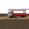 Red Functional Truck With Elevated Metal Rack For Field Work Operations 3d model