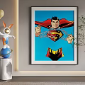Abstract Painting Of Superman Tearing Shirt Revealing Logo With Chain On Blue Background