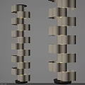 Modern Stacked Floor Lamps With Light Colored Fabric Shades And Black Base
