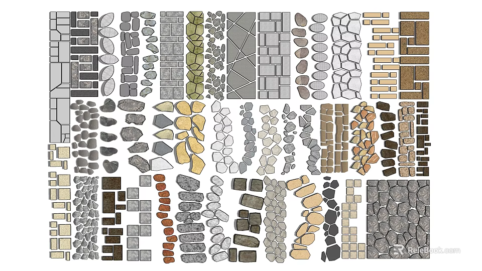 Various Stepping Stones Design Patterns With Different Natural Stone Materials For Garden Paths 3d model 