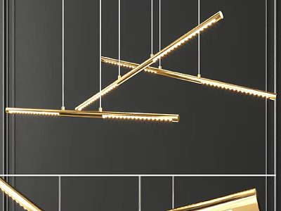 Modern Gold Linear Pendant Light Design With Hanging Geometric Structure And LED Lamps 3d model