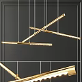 Modern Gold Linear Pendant Light Design With Hanging Geometric Structure And LED Lamps