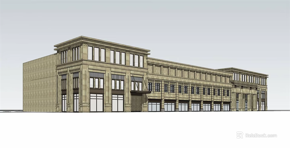 Modern Commercial Complex Building With Stone Facade And Multiple Storefronts 3d model