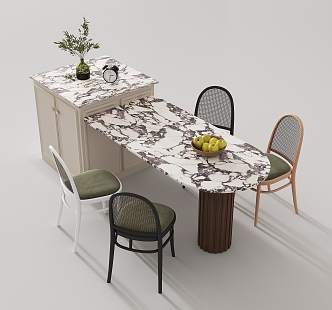 French Middle-style Middle Island Table and Chair Combination Marble Semi-circular Middle Island Table Vase Fruit 3d model