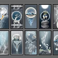 Modern Artistic Wall Hangings Featuring Moon Deer Mountain And Water Droplets