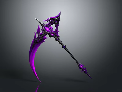 Fantasy Scythe Weapon With Purple And Black Ornate Curved Blade And Intricate Decorative Details 3d model