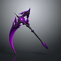 Fantasy Scythe Weapon With Purple And Black Ornate Curved Blade And Intricate Decorative Details