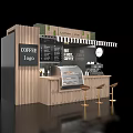 Coffee Shop Featuring Coffee Time Sign Menu Board Dessert Display Espresso Machine Gold Bar Stools