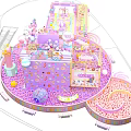 Pink Themed Kids Playground With Slide Ball Pit And Castle Structure