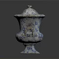 Traditional Blue And White Porcelain Lidded Vase With Ornate Handles And Crackle Pattern