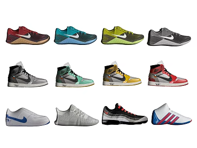 Sports Shoes In Various Colors And Different Styles With Brand Logos Design 3d model