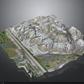 3D Snow Covered Terrain Model Featuring Mountain Ranges Green Vegetation And Pathway 3d model