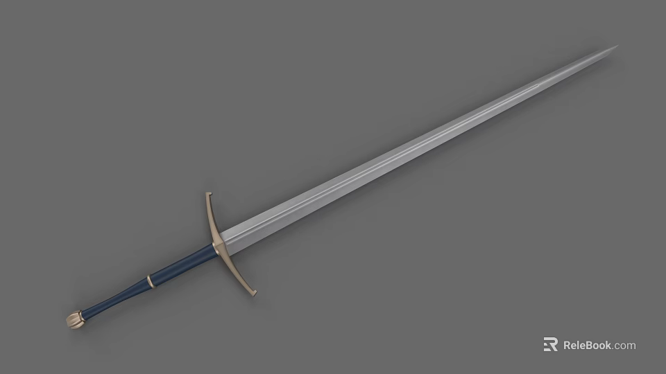 Medieval Sword With Blue Hilt Golden Accents And Sharp Silver Blade 3d model 