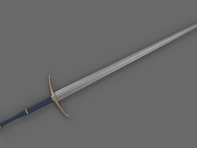 Medieval Sword With Blue Hilt Golden Accents And Sharp Silver Blade 3d model