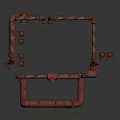 Red Industrial Piping Equipment With Metal Pipes Fittings And Support Structures